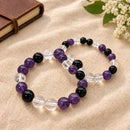 Natural Aquarius Zodiac Combo Bracelet by Talk to Crystals with Amethyst, Clear Quartz and Obsidian for calm, focus and protection