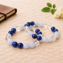 Natural crystal bracelet for communication with Blue Lace Agate, Lapis Lazuli and Clear Quartz (Sphatik) gemstones by Talk to Crystals for self-expression, confidence, clarity and Throat Chakra healing