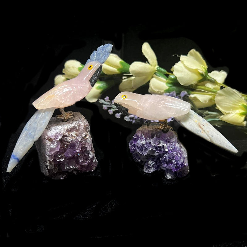 Small Crystal Birds / Parrots on Amethyst Druzy from Brazil