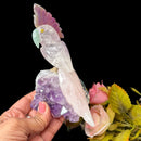 Medium Sized Crystal Parrots on Amethyst Clusters from Brazil