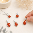 Carnelian silver pendant by Talk to Crystals featuring natural gemstone jewellery for confidence, motivation, creativity, courage, passion, and Sacral Chakra healing in India
