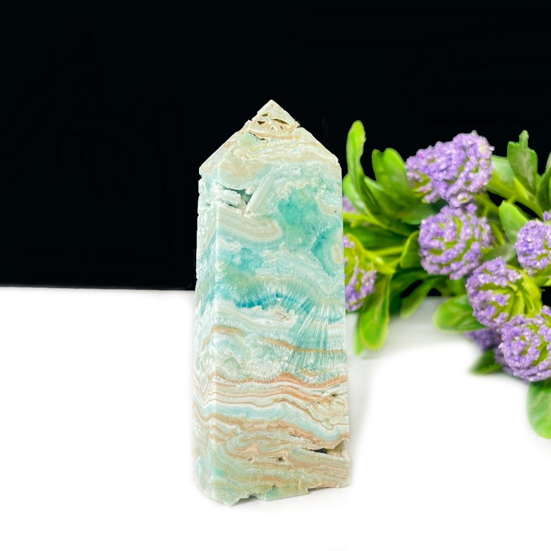 Caribbean Calcite Obelisk Druzy Tower (Peaceful Communications)