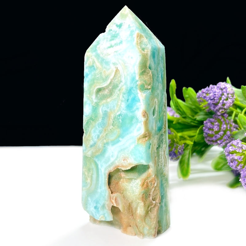 Caribbean Calcite Obelisk Druzy Tower (Peaceful Communications)