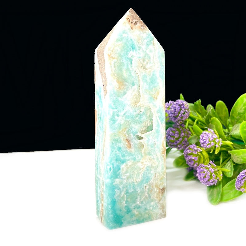Caribbean Calcite Obelisk Druzy Tower (Peaceful Communications)