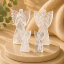 Clear Quartz Archangel Raziel idol with spread wings, symbolizing access to higher wisdom and esoteric knowledge, with Clear Quartz amplifying consciousness, spiritual awareness, intuition and Crown & Soul Star Chakra energy.