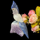 Medium Sized Crystal Parrots on Amethyst Clusters from Brazil