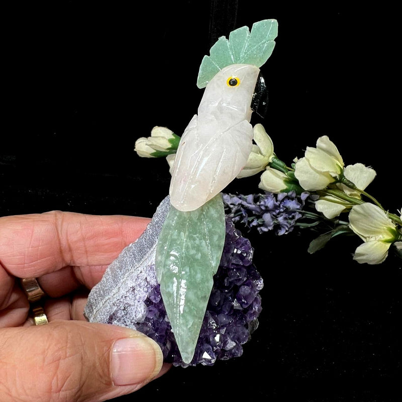 Small Crystal Birds / Parrots on Amethyst Druzy from Brazil