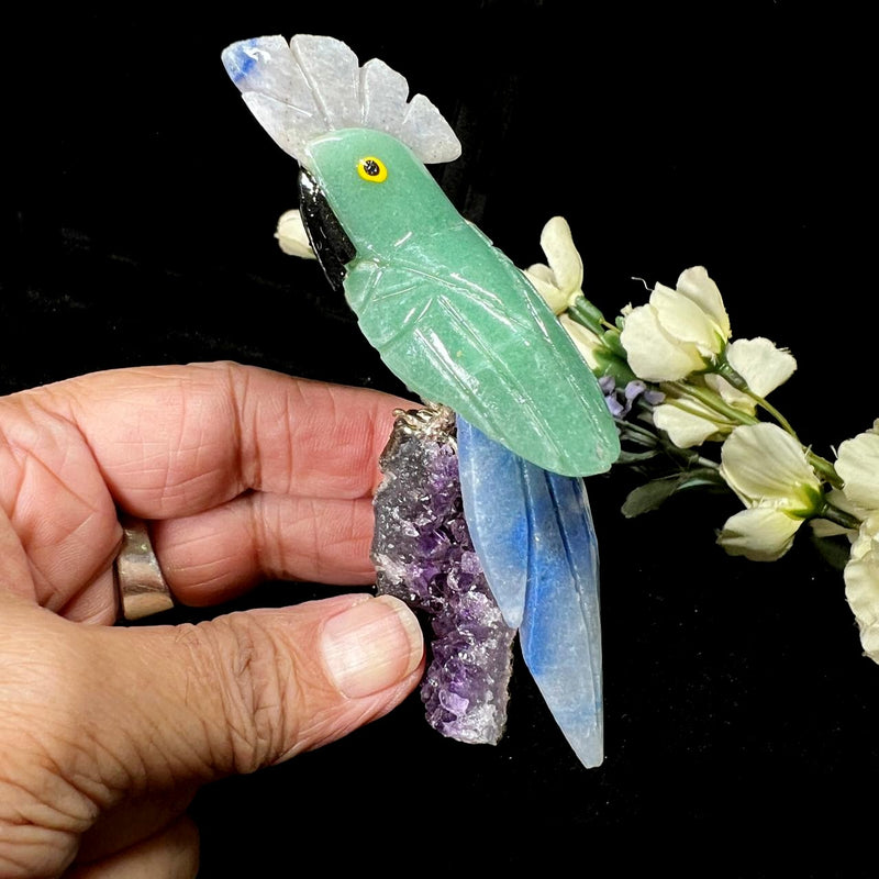 Small Crystal Birds / Parrots on Amethyst Druzy from Brazil