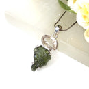Moldavite and Herkimer Diamond Quartz Silver Pendant