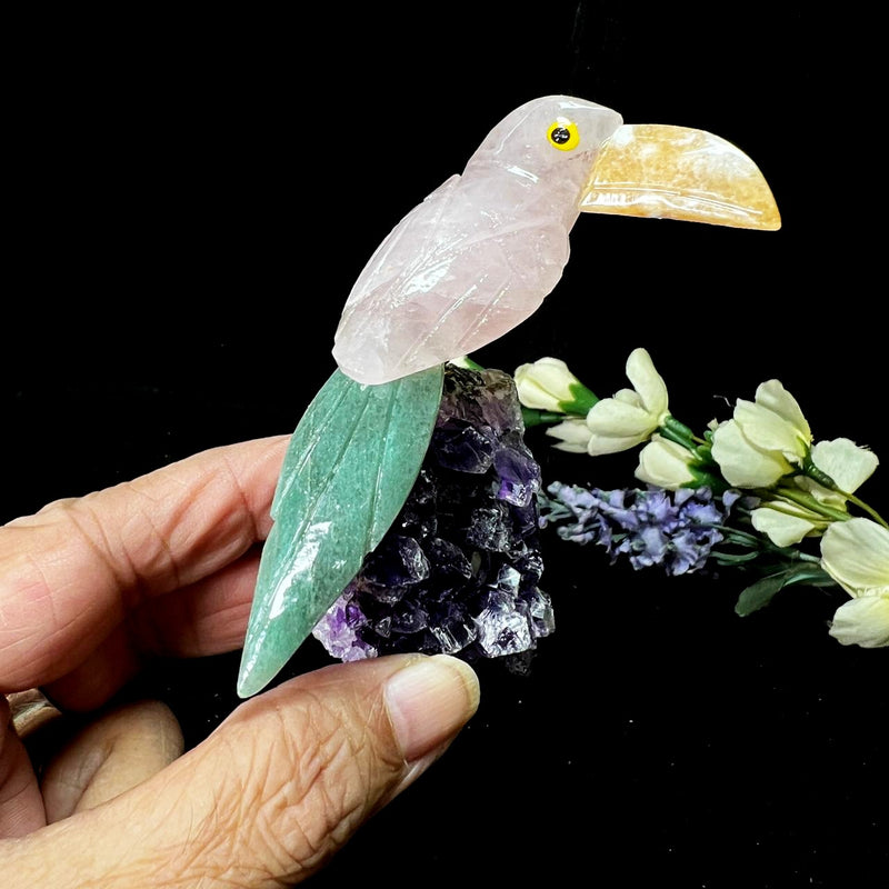 Small Crystal Birds / Parrots on Amethyst Druzy from Brazil