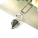 Moldavite and Herkimer Diamond Quartz Silver Pendant