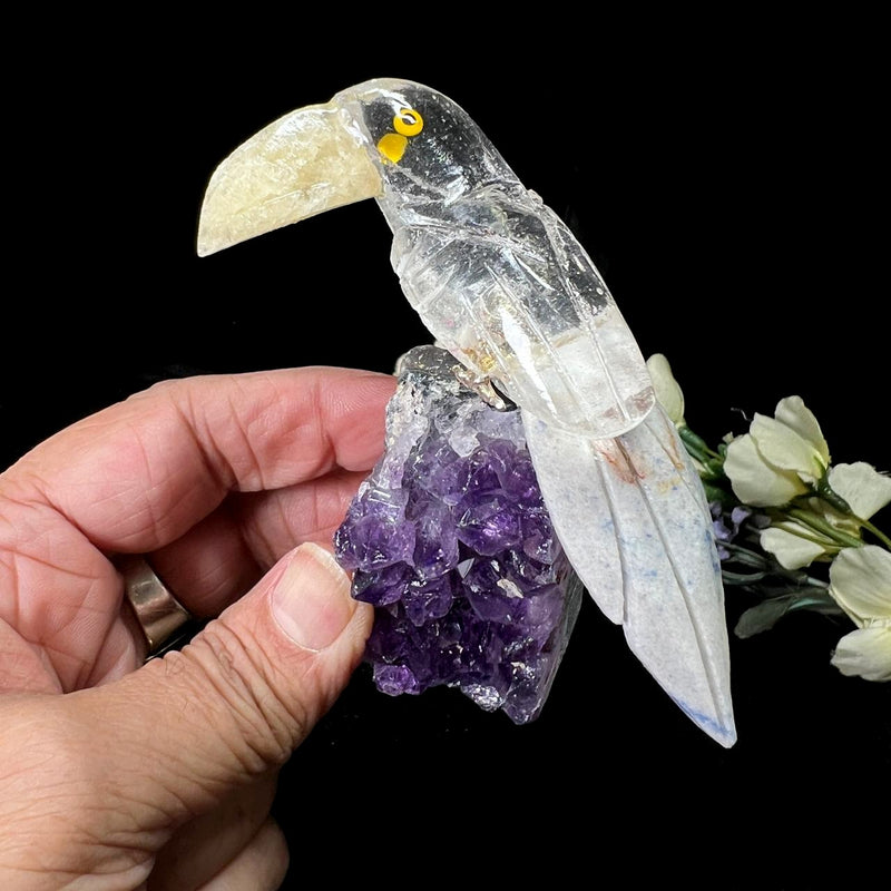 Small Crystal Birds / Parrots on Amethyst Druzy from Brazil