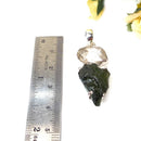 Moldavite and Herkimer Diamond Quartz Silver Pendant