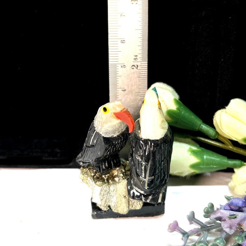 Small Crystal Birds on Pyrite Cluster/ Aragonite Log (Parrots,Eagles, Penguins)