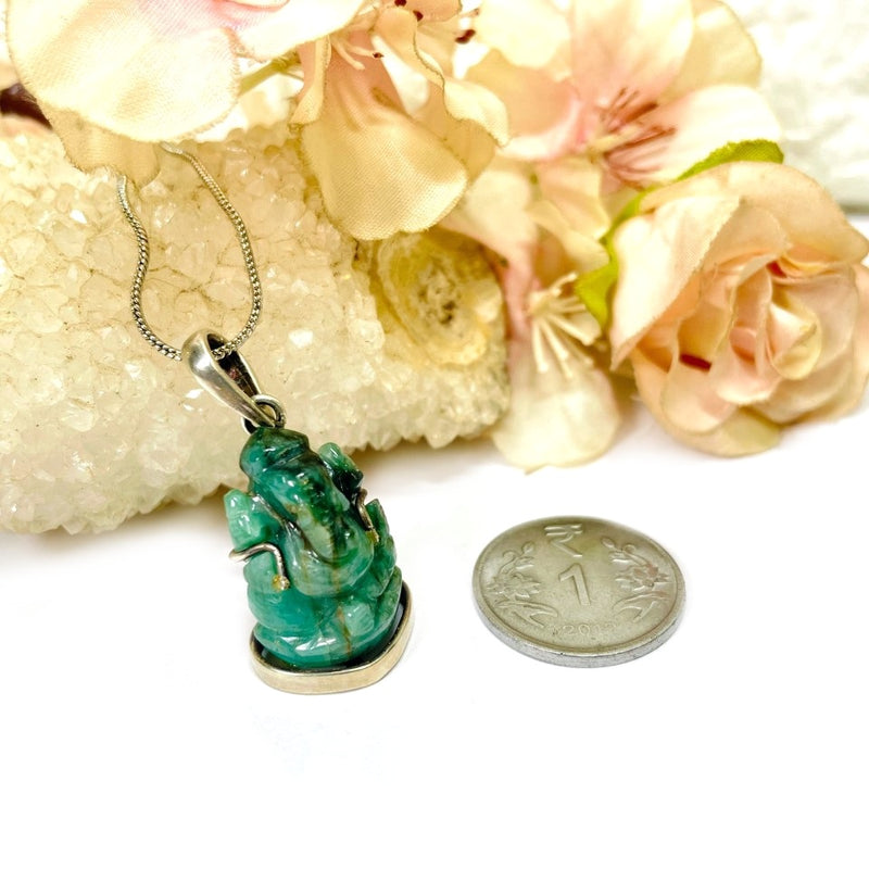 Emerald Ganesha Silver Pendants