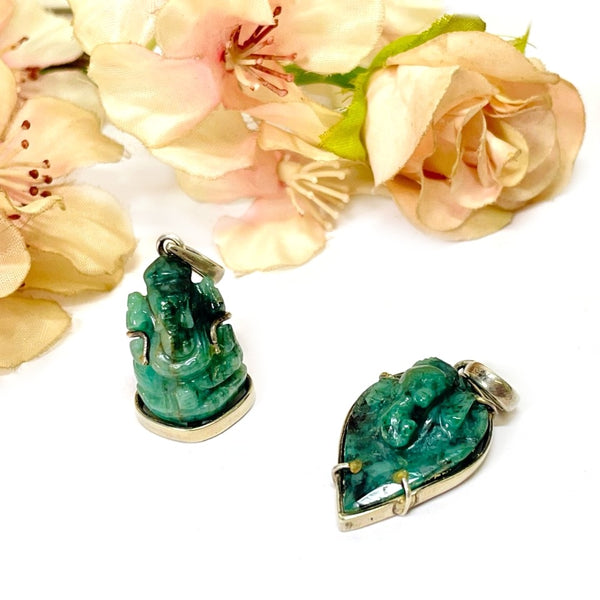 Emerald Ganesha Silver Pendants