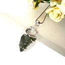 Moldavite and Herkimer Diamond Quartz Silver Pendant