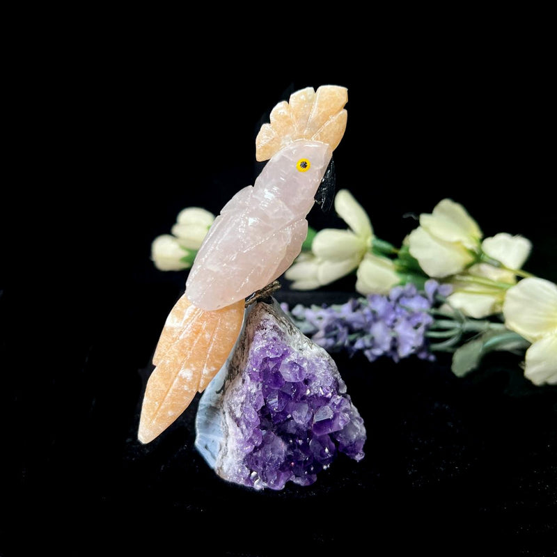 Small Crystal Birds / Parrots on Amethyst Druzy from Brazil