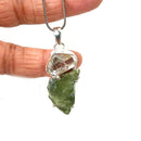 Moldavite and Herkimer Diamond Quartz Silver Pendant