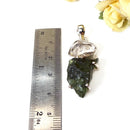 Moldavite and Herkimer Diamond Quartz Silver Pendant