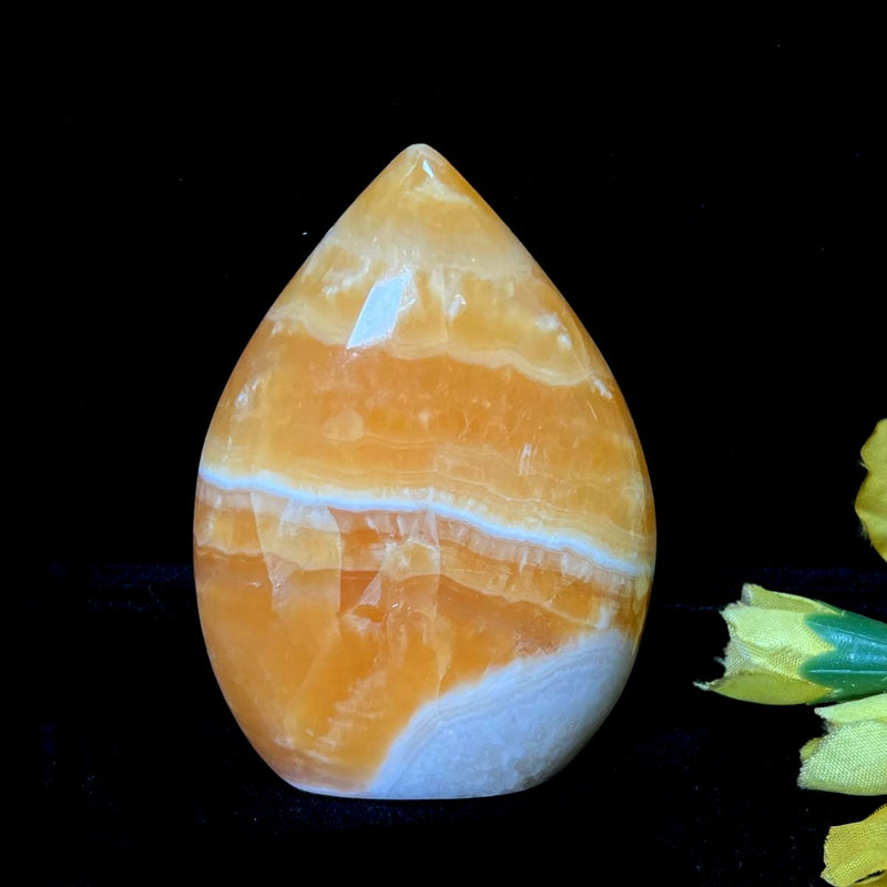 Yellow Banded Calcite Polished Flame