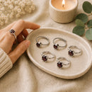 Garnet adjustable silver rings by Talk to Crystals featuring natural healing crystal jewellery for passion, vitality, confidence, grounding, motivation, and personal empowerment in India.