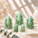 Green Aventurine Ganesha idols by Talk to Crystals, available in various sizes from 1 inch onwards, featuring natural healing crystals for luck, abundance, opportunity, optimism, Heart Chakra healing, and auspicious beginnings in India