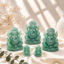 Green Fluorite Ganesha idols by Talk to Crystals, available in various sizes, featuring natural healing crystals for mental clarity, focus, intuition, emotional balance, Heart Chakra healing, and auspicious beginnings, making meaningful spiritual and housewarming gifts in India