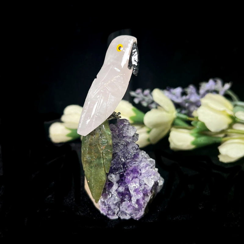 Small Crystal Birds / Parrots on Amethyst Druzy from Brazil