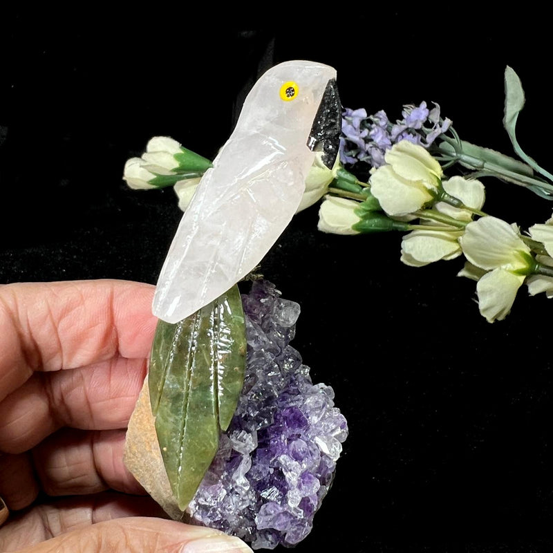 Small Crystal Birds / Parrots on Amethyst Druzy from Brazil