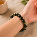 Hawks Eye / Blue Tiger Eye Round Bead Bracelet (Acceptance & Patience)