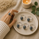 Hematite silver ring by Talk to Crystals featuring natural healing crystal jewellery for grounding, protection, focus, stability, confidence, and Root Chakra healing in India
