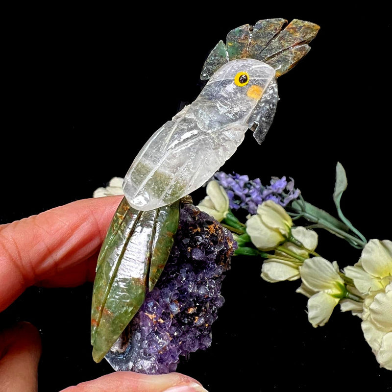 Small Crystal Birds / Parrots on Amethyst Druzy from Brazil