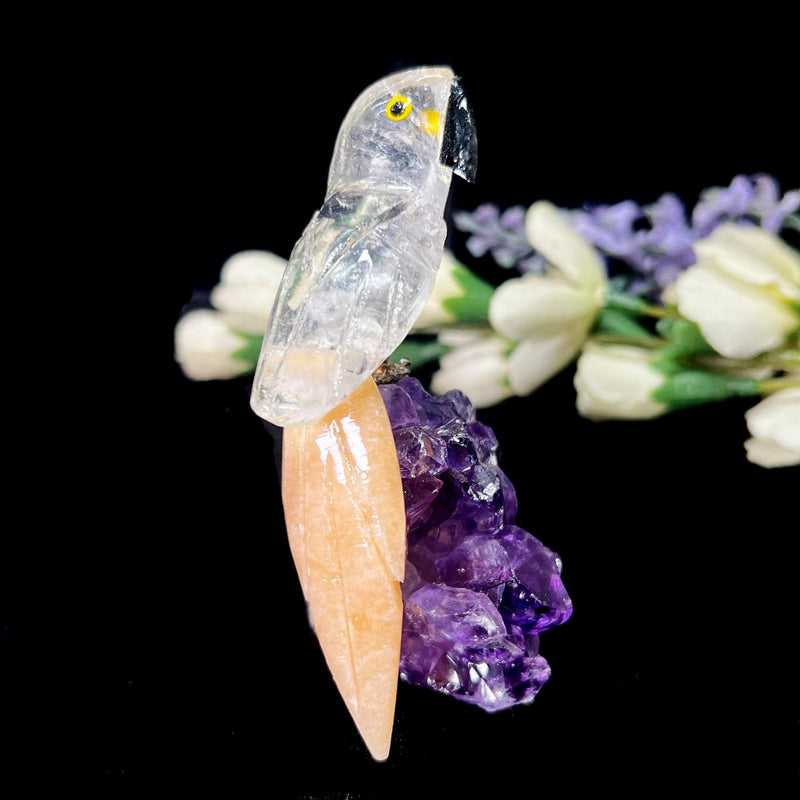 Small Crystal Birds / Parrots on Amethyst Druzy from Brazil