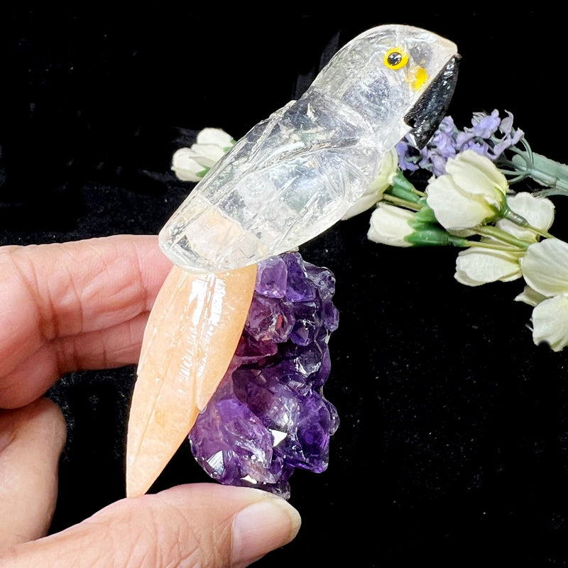 Small Crystal Birds / Parrots on Amethyst Druzy from Brazil