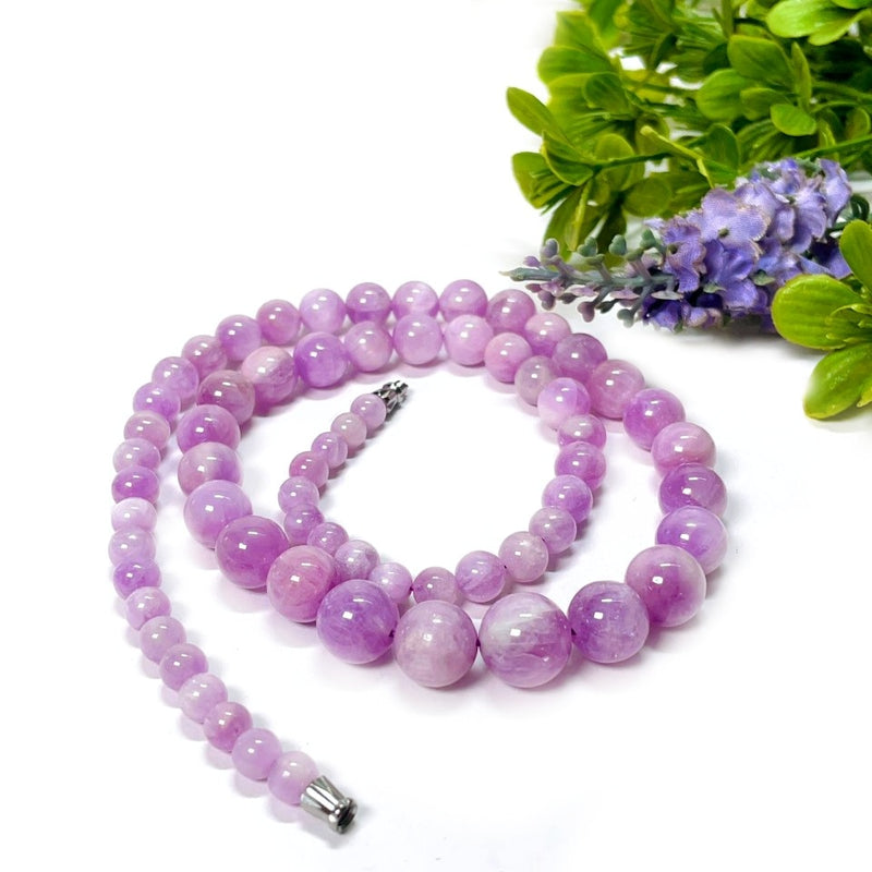 Kunzite Cascade Round Bead Necklace (Divine Love & Healing)