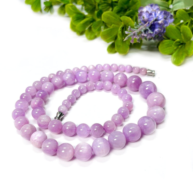 Kunzite Cascade Round Bead Necklace (Divine Love & Healing)