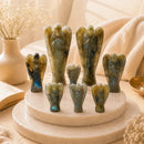 Natural Labradorite angel idols by Talk to Crystals for angelic protection, divine guidance, spiritual connection, intuition, psychic awareness and Third Eye Chakra healing in sacred spaces