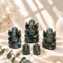 Labradorite Ganesha idols by Talk to Crystals, available in various sizes, featuring natural healing crystals for intuition, protection, transformation, discovering inner potential, and auspicious beginnings, making meaningful spiritual and housewarming gifts in India