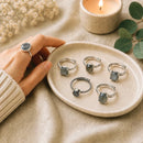 Labradorite adjustable silver rings by Talk to Crystals featuring natural healing crystal jewellery for intuition, transformation, protection, spiritual growth, and awakening inner potential in India.