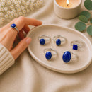 Lapis Lazuli adjustable silver rings by Talk to Crystals featuring natural healing crystal jewellery for wisdom, intuition, communication, confidence, and spiritual growth in India