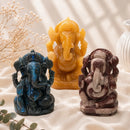 Large Crystal Ganesha idols by Talk to Crystals in Labradorite, Clear Quartz, Aventurine, Fluorite, Howlite and Narmada Stone, featuring healing crystals for removing obstacles, auspicious beginnings, and meaningful spiritual and housewarming gifts in India