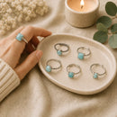 Larimar adjustable silver rings by Talk to Crystals featuring natural healing crystal jewellery for serenity, emotional balance, feminine energy, stress relief, inner peace, and soothing ocean-inspired energy in India.