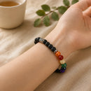 Lava with Seven Chakra Round Bead Bracelet