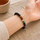Lava with Seven Chakra Round Bead Bracelet