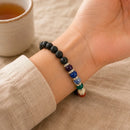 Lava with Seven Chakra Round Bead Bracelet