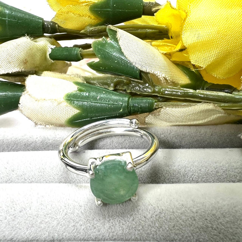 Light Green Aventurine Adjustable Ring in Silver (Luck and Opportunities)