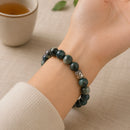Moss Agate Round Bead Bracelet (Prosperity and Balance)