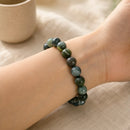 Moss Agate Round Bead Bracelet (Prosperity and Balance)