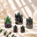 Multi Fluorite Ganesha idols by Talk to Crystals, available in various sizes, featuring natural healing crystals for mental clarity, focus, balanced decision-making, intuition, removing obstacles, and auspicious beginnings, making meaningful spiritual and housewarming gifts in India